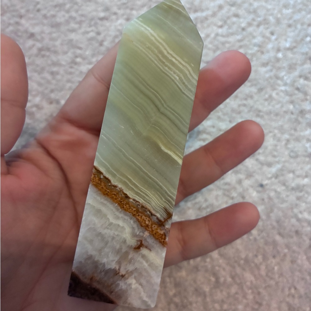 Polished Green Onyx Stone Tower with Brown Veining - Picture 6 of 6